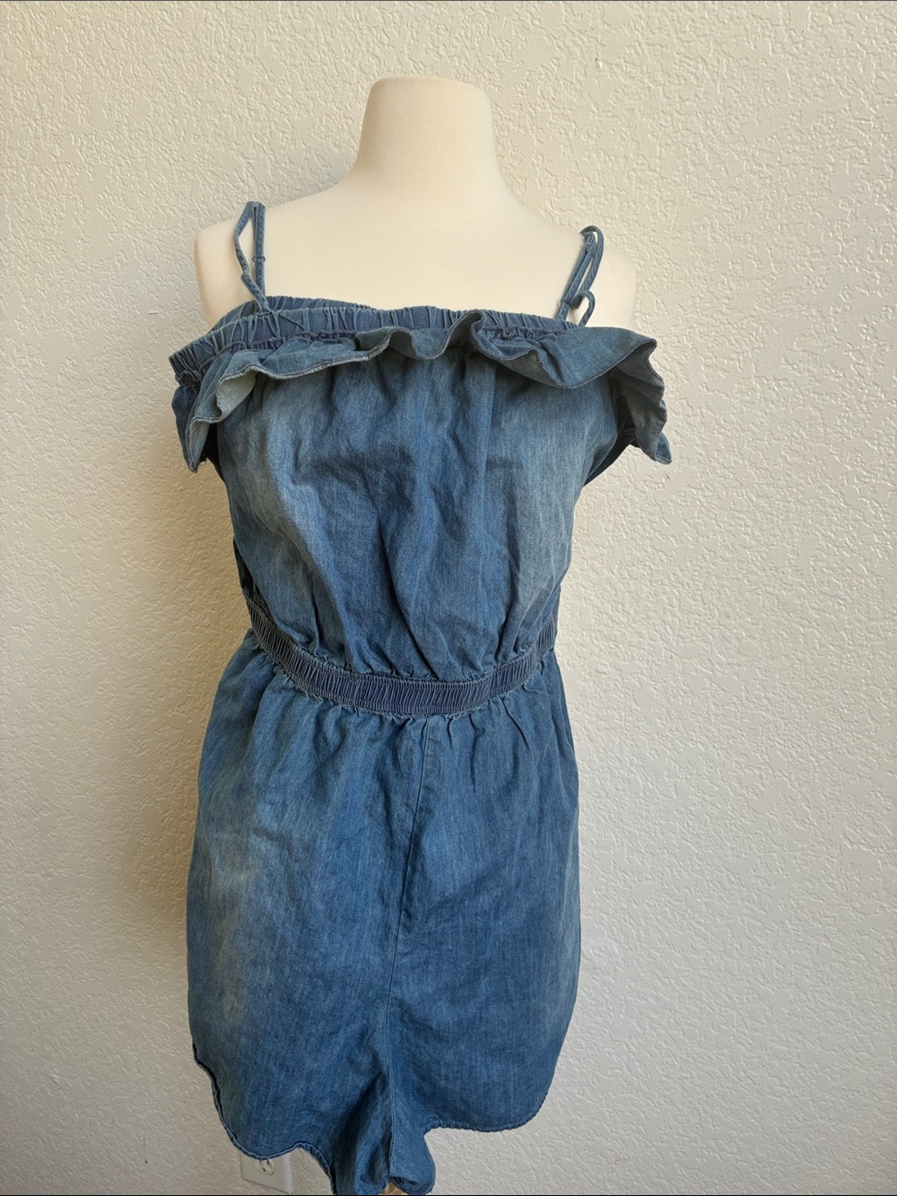 Mossimo Supply Co. Blue Denim Off-Shoulder Romper